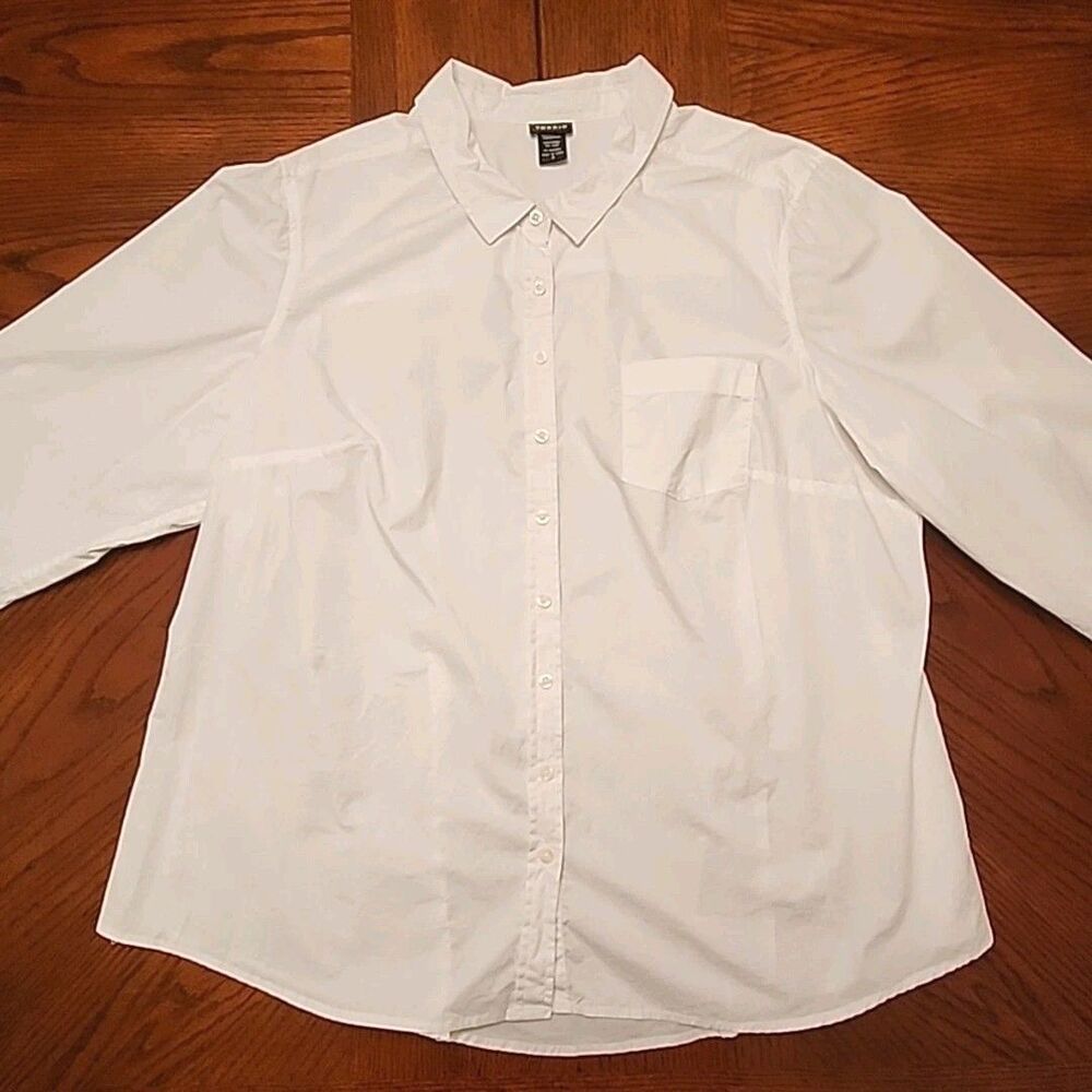 Torrid 3 Shirt Blouse White Button Classic Long Sleeve Stretch Women Sz 3X Plus